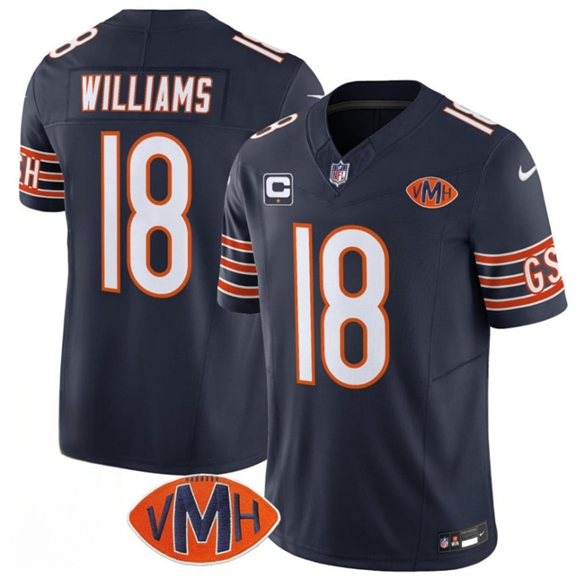 Men's Chicago Bears #18 Caleb Williams Navy 2025 F.U.S.E. With 1-Star C Patch And VMH Patch Vapor Untouchable Limited Stitched Football Jersey